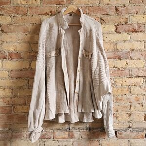 Free People Beige Waffle Knit Button-Up Jacket